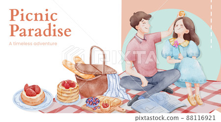 Billboard template with picnic day concept,watercolor style Billboard template with picnic day concept,watercolor style 88116921