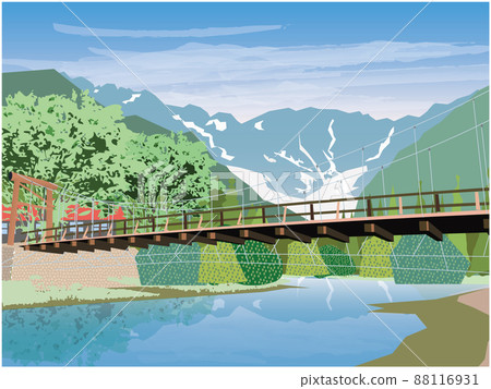 初夏的上高地河童橋 88116931
