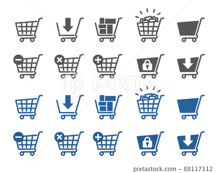 Shopping basket Shopping cart icon set Gray & blue 88117112