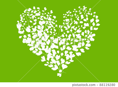 White heart, adiantum leaves on a black background White heart, adiantum leaves on a black background 88119280
