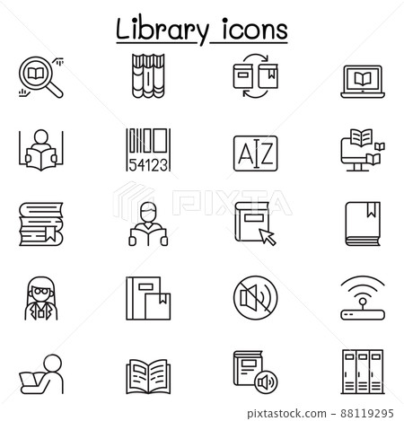 Library icons set in thin line style - Stock Illustration [88119295 ...
