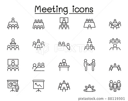 Meeting icons set in thin line style 88119301