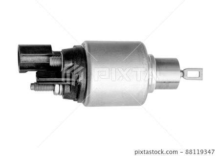 solenoid relay from a car starter on a white background solenoid relay from a car starter on a white background 88119347