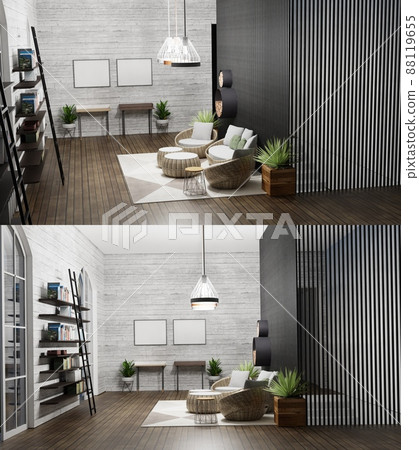 Home decor. Living room. Stylish interior 3D render. Modern apartment 3D illustration. Home decor. Living room. Stylish interior 3D render. Modern apartment 3D illustration. 88119655