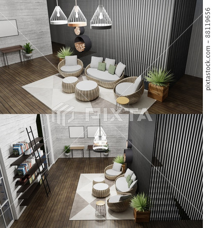 Home decor. Living room. Stylish interior 3D render. Modern apartment 3D illustration. Home decor. Living room. Stylish interior 3D render. Modern apartment 3D illustration. 88119656