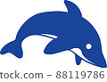 一隻可愛的海豚在簡單的單色（藍色）中跳躍 88119786