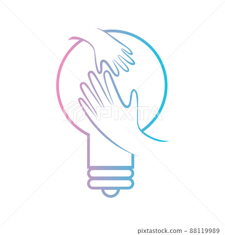Bulb and hand symbol for supporting developmental health logo Bulb and hand symbol for supporting developmental health logo 88119989