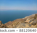 The Dead Sea of a salt lake on the border with Israel seen from the Jordanian side 88120640