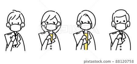 一組有病歷、檢查、冠狀病毒對策的醫生 一組有病歷、檢查、冠狀病毒對策的醫生 88120758