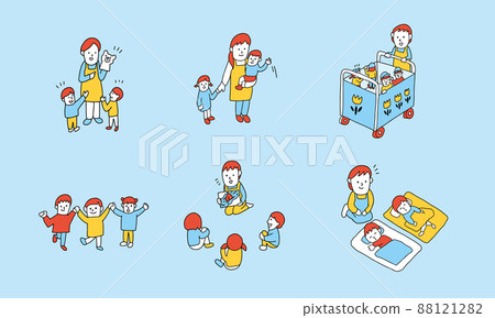 Illustration of a day at a nursery school and various scenes Illustration of a day at a nursery school and various scenes 88121282