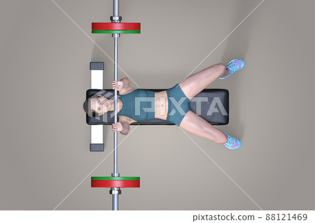 A top view of a woman training with a bench press A top view of a woman training with a bench press 88121469