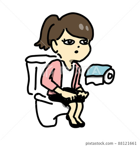 Illustration of a woman sitting on the toilet seat Illustration of a woman sitting on the toilet seat 88121661
