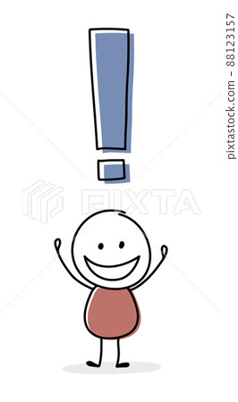 Happy cartoon businessman with exclamation mark icon. Vector 88123157