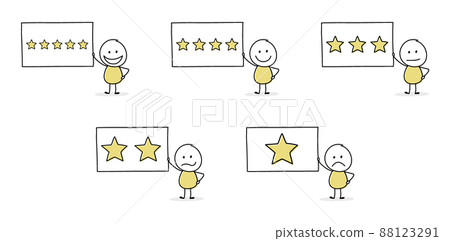Funny star rating with cartoon stickman. Appraisal design. Vector Funny star rating with cartoon stickman. Appraisal design. Vector 88123291