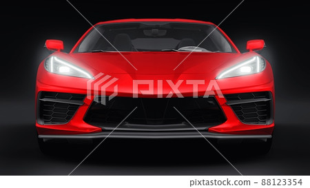 Ultra-modern red super sports car with a mid-engine layout on a black background. 3d illustration. 88123354