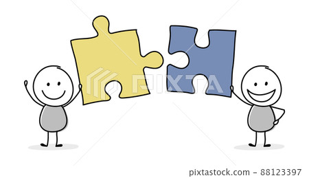 Teamwork concept. Stickmen with puzzle. Vector 88123397