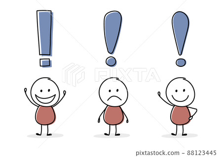 Business concept. Funny stickman with exclamation mark icon. Vector Business concept. Funny stickman with exclamation mark icon. Vector 88123445
