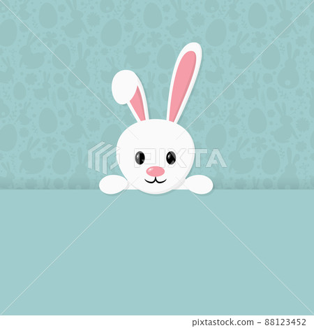 Easter poster with copyspace. Poster with happy bunny. Vector 88123452