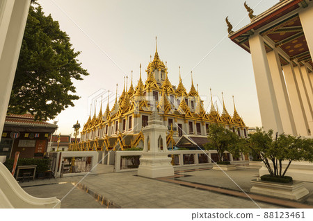 Fantastic Golden Spires of the Historic Loha Prasat Pagoda inside Wat Ratchanatdaram Temple in Bangkok Old City, Thailand Fantastic Golden Spires of the Historic Loha Prasat Pagoda inside Wat Ratchanatdaram Temple in Bangkok Old City, Thailand 88123461
