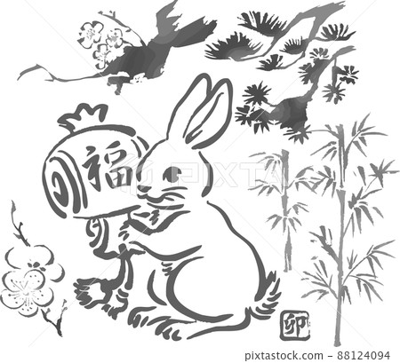 Rabbit Rabbit Year Sumi-e Ink Painting New Year's card material New Year 2023 Rabbit Japanese painting Ukiyo-e Watercolor hand-painted illustration Rabbit Rabbit Year Sumi-e Ink Painting New Year's card material New Year 2023 Rabbit Japanese painting Ukiyo-e Watercolor hand-painted illustration 88124094