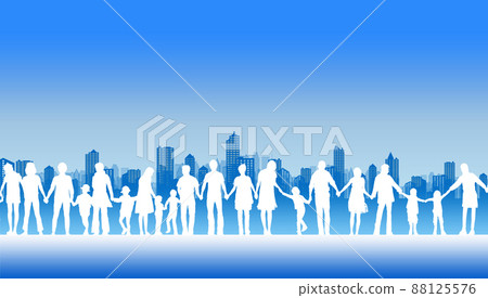 People holding hands with the cityscape 88125576