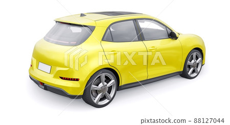 Yellow cute little electric hatchback car. 3D illustration. 88127044