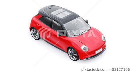 Red cute little electric hatchback car. 3D illustration. Red cute little electric hatchback car. 3D illustration. 88127166