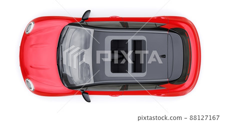Red cute little electric hatchback car. 3D illustration. 88127167