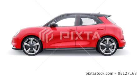 Red cute little electric hatchback car. 3D illustration. Red cute little electric hatchback car. 3D illustration. 88127168