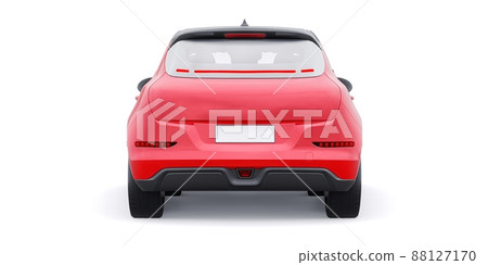 Red cute little electric hatchback car. 3D illustration. 88127170