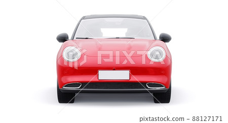 Red cute little electric hatchback car. 3D illustration. Red cute little electric hatchback car. 3D illustration. 88127171