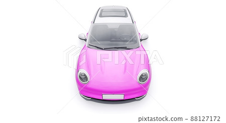 Pink cute little electric hatchback car. 3D illustration. Pink cute little electric hatchback car. 3D illustration. 88127172