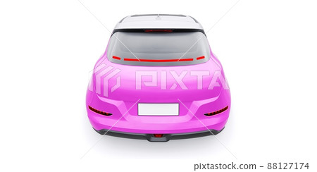 Pink cute little electric hatchback car. 3D illustration. Pink cute little electric hatchback car. 3D illustration. 88127174