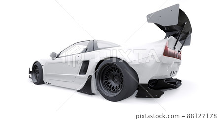tuned sports racing car with arch extensions, air suspension and a huge spoiler. 3d rendering 88127178
