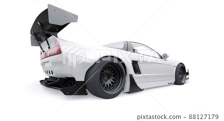 tuned sports racing car with arch extensions, air suspension and a huge spoiler. 3d rendering tuned sports racing car with arch extensions, air suspension and a huge spoiler. 3d rendering 88127179