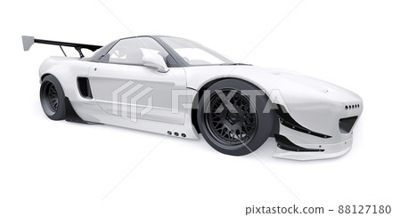 tuned sports racing car with arch extensions, air suspension and a huge spoiler. 3d rendering tuned sports racing car with arch extensions, air suspension and a huge spoiler. 3d rendering 88127180