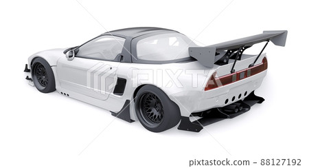 tuned sports racing car with arch extensions, air suspension and a huge spoiler. 3d rendering tuned sports racing car with arch extensions, air suspension and a huge spoiler. 3d rendering 88127192