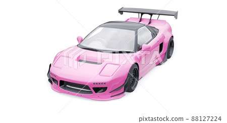 tuned sports racing car with arch extensions, air suspension and a huge spoiler. 3d rendering tuned sports racing car with arch extensions, air suspension and a huge spoiler. 3d rendering 88127224