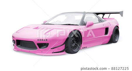 tuned sports racing car with arch extensions, air suspension and a huge spoiler. 3d rendering tuned sports racing car with arch extensions, air suspension and a huge spoiler. 3d rendering 88127225