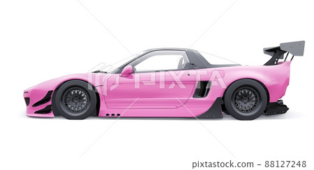 tuned sports racing car with arch extensions, air suspension and a huge spoiler. 3d rendering 88127248