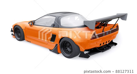 tuned sports racing car with arch extensions, air suspension and a huge spoiler. 3d rendering 88127311