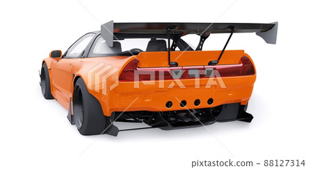 tuned sports racing car with arch extensions, air suspension and a huge spoiler. 3d rendering 88127314