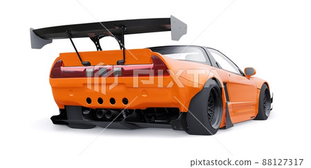 tuned sports racing car with arch extensions, air suspension and a huge spoiler. 3d rendering 88127317
