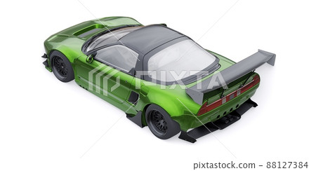 tuned sports racing car with arch extensions, air suspension and a huge spoiler. 3d rendering tuned sports racing car with arch extensions, air suspension and a huge spoiler. 3d rendering 88127384