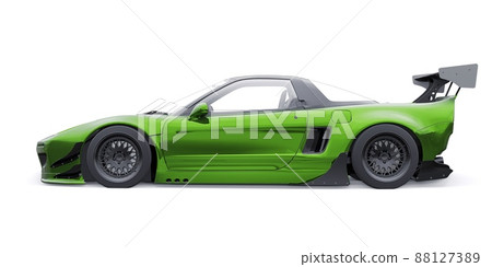 tuned sports racing car with arch extensions, air suspension and a huge spoiler. 3d rendering 88127389