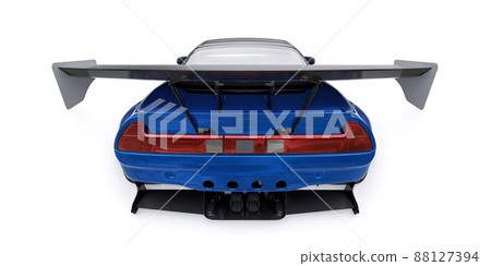 tuned sports racing car with arch extensions, air suspension and a huge spoiler. 3d rendering 88127394