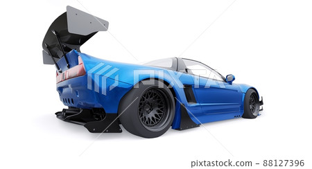 tuned sports racing car with arch extensions, air suspension and a huge spoiler. 3d rendering 88127396