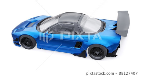 tuned sports racing car with arch extensions, air suspension and a huge spoiler. 3d rendering 88127407