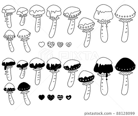 Handwritten illustration of a fictitious mushroom 02-line drawing 88128099