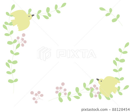 可愛的鳥和花手繪框架 88128454
